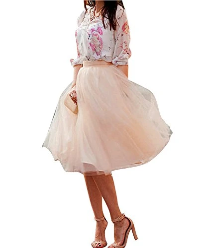Petticoat Women Tulle Skirt Colleer 5-Layer Vintage 50S Crinoline Tutu Underskirts Wedding Party Dress Beige