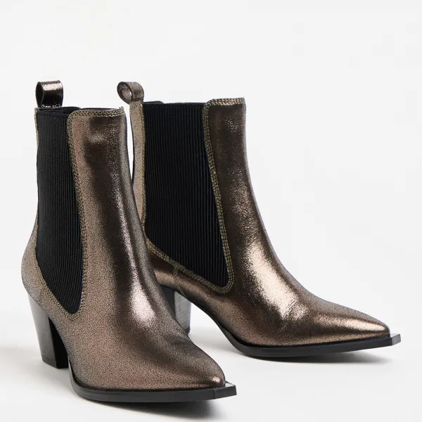 Pewter Elastic Western Heeled Boots - Multi