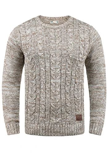 Philemon Men's Jumper Chunky Knit Pullover with Crew Neck Made of 100% Cotton, Size:XL, Colour:Dune 