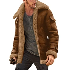Pilot S Leather Jackets For Men Uk | Lapel Collar Long Sleeve Padded Aviator Bomber Coat Faux Shearling Sheepskin Vintage Thicken Coat Plus Size Winter Jacket For Big And Tall Men