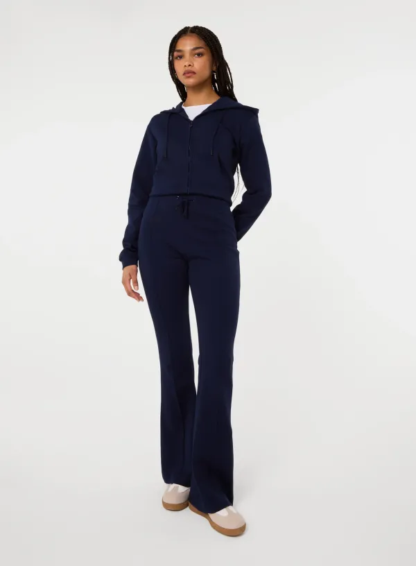 Pin Tuck Jersey Flares - L - NAVY