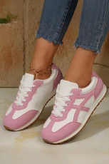 Pink Contrast Lace Up Round Toe Trainers - Pink /