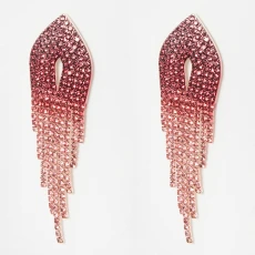 Pink Demina Ombre Multi Tassel Statement Drop Earrings - Gold