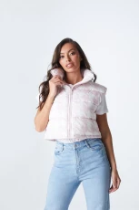Pink Dogtooth Padded Gilet White /