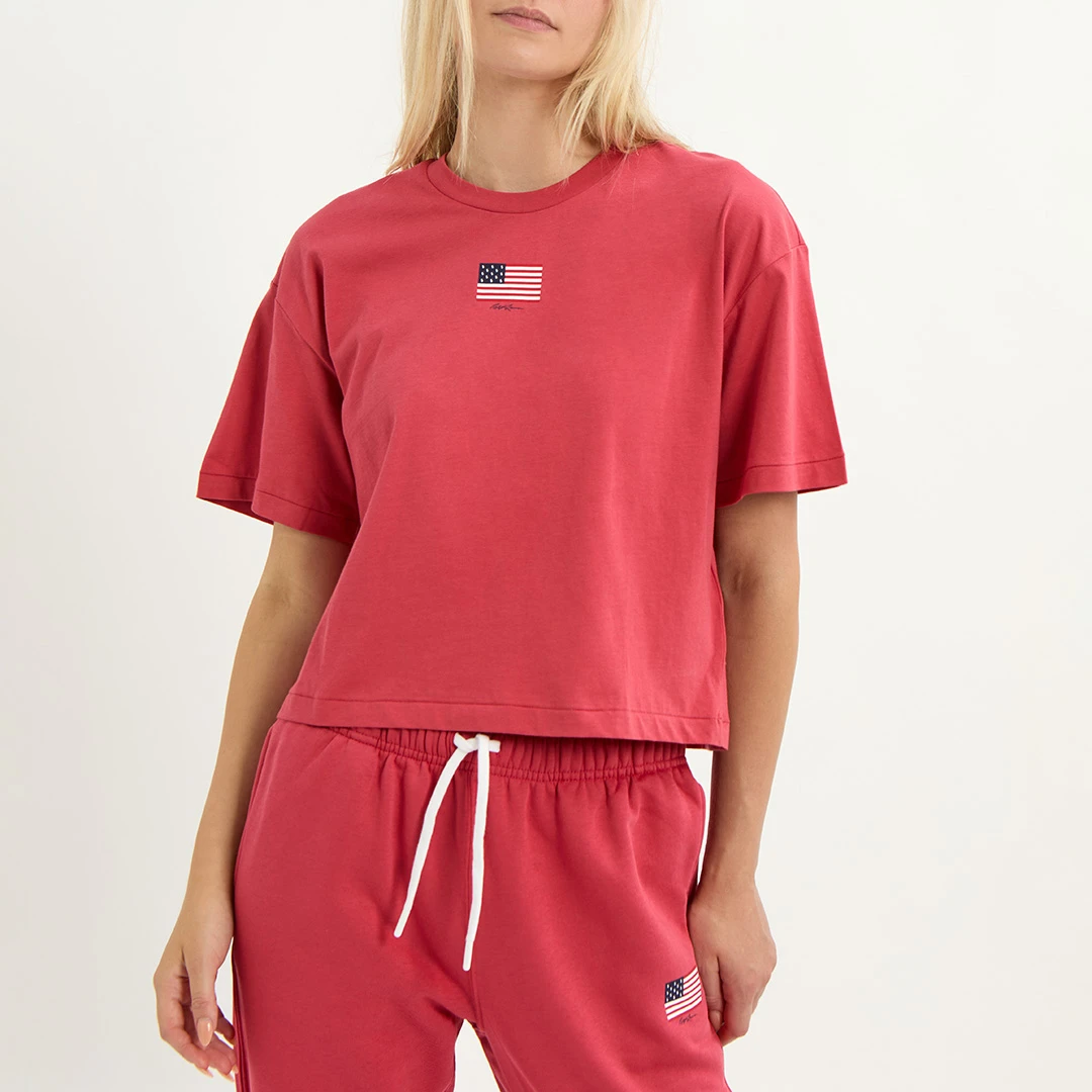 Pink Flag Logo Cotton T hirt - Red