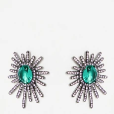 Pink & Green Mimteh Starburst Stone Detail Stud Earrings