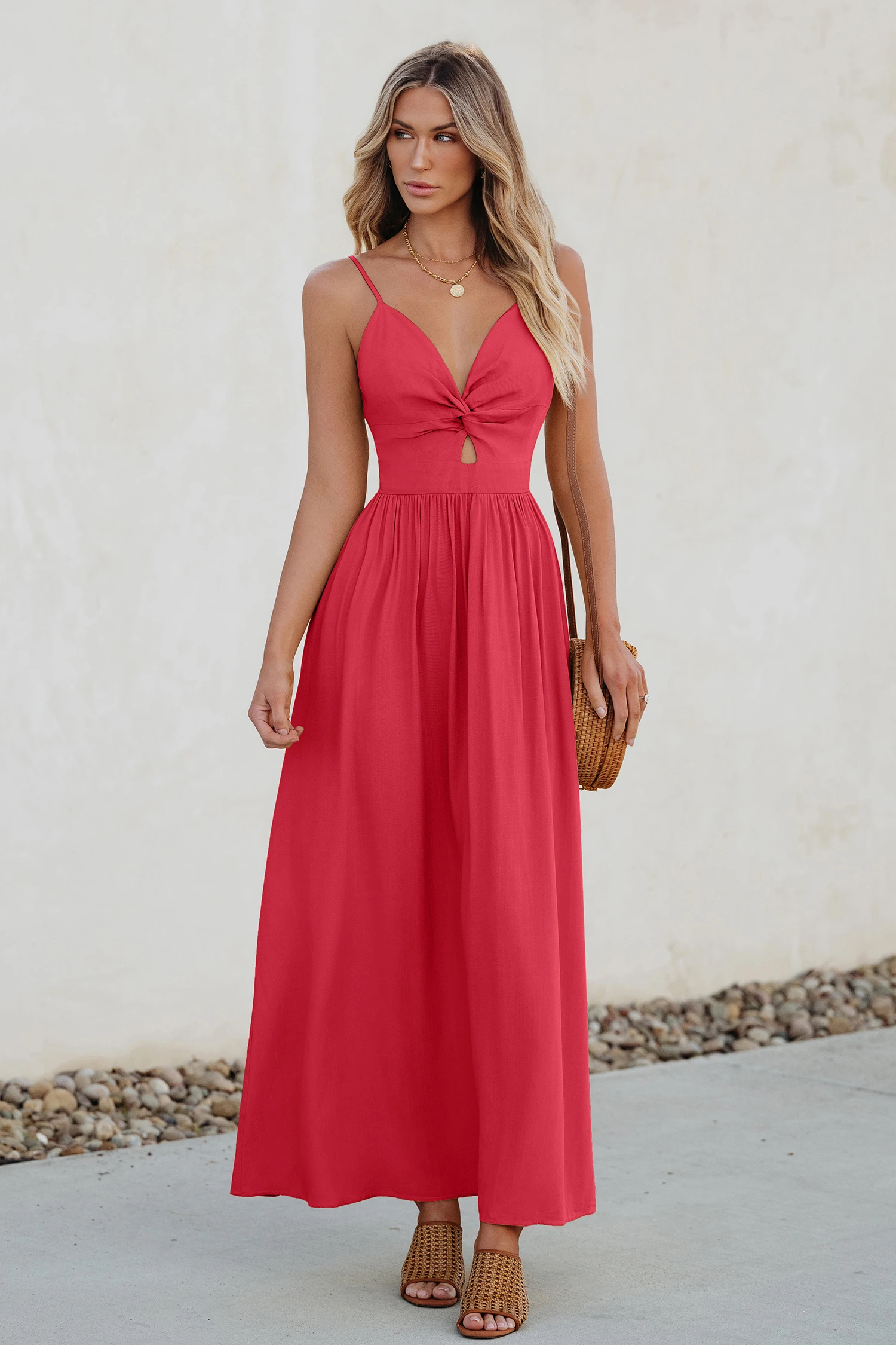 Pink Knotted Keyhole Maxi Dress