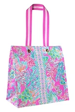 Pink Market Shopper Bag, Reusable Grocery Tote with Comfortable Shoulder Straps, Seaing Things Pink Market Shopper Bag, Reusable Grocery Tote with Comfortable Shoulder Straps, Seaing Things