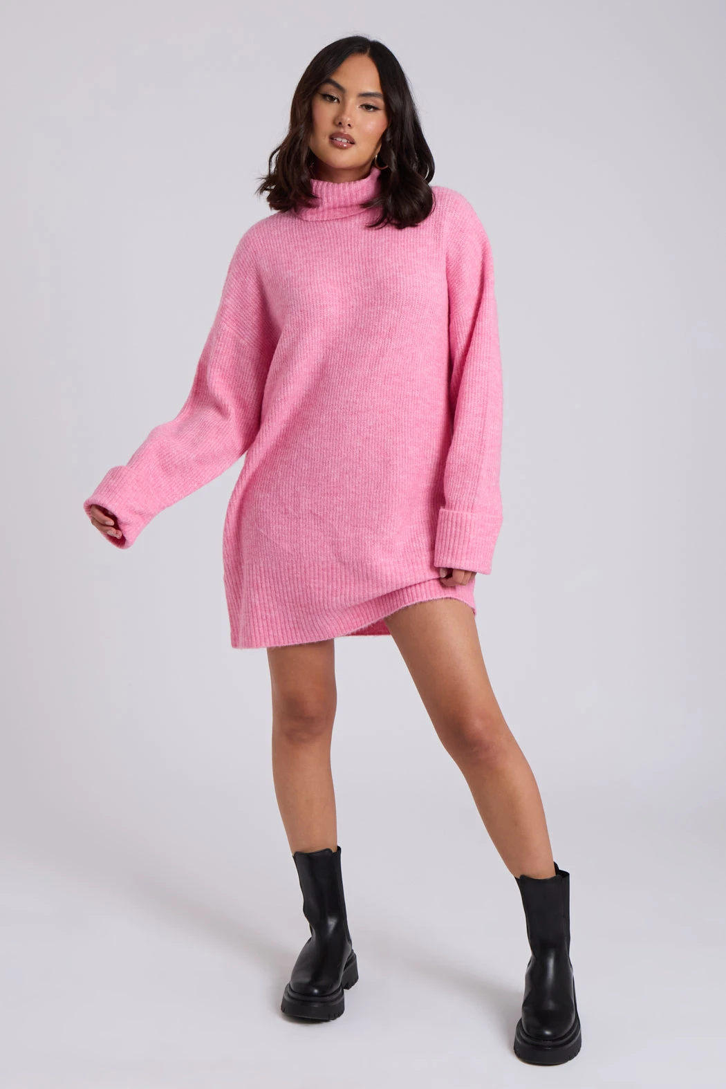 Pink Mini Roll Neck Dress /