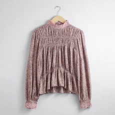 Pink Multi Printed Gathered Blouse - Purple