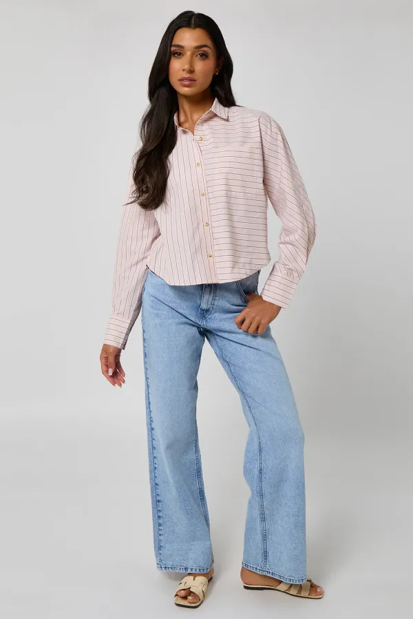 Pink Pinstripe Cropped Shirt