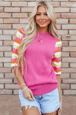 Pink Ribbed Knit Contrast Sleeve Sweater Top - PINK / / %VISCOSE+%POLYESTER+%POLYAMIDE