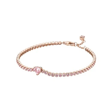 Pink Sparkling Heart Tennis Bracelet - 18cm