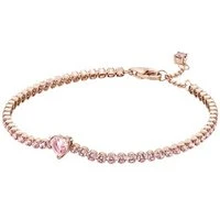 Pink Sparkling Heart Tennis Bracelet - 20cm