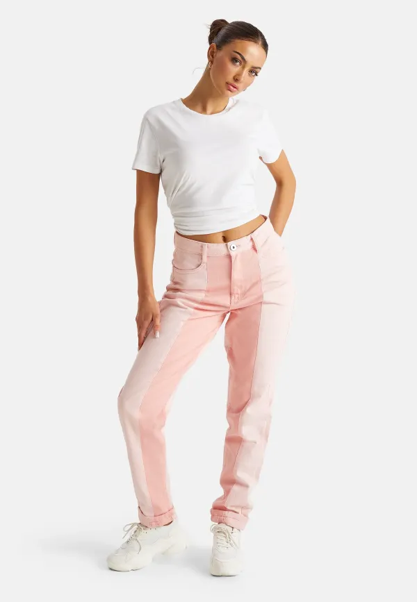 Pink Spliced colour block Mom Jeans