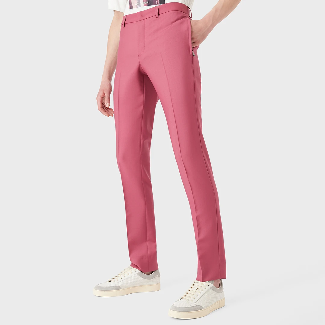 Pink Straight Wool Blend Trousers