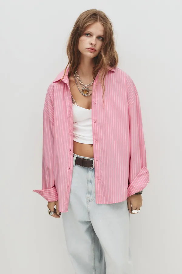 Pink Striped Shirt - Medium pink