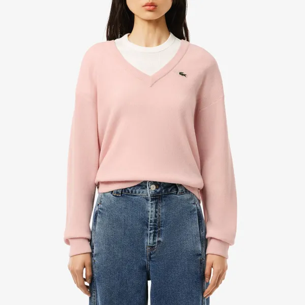 Pink V-Neck Wool Jumper - Pink
