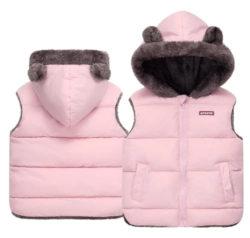 Pink Vest GirlsSherpa Fleece Vest Hooded Sleeveless Winter Vest Cute Warm Vest with Pockets Snow Hoo