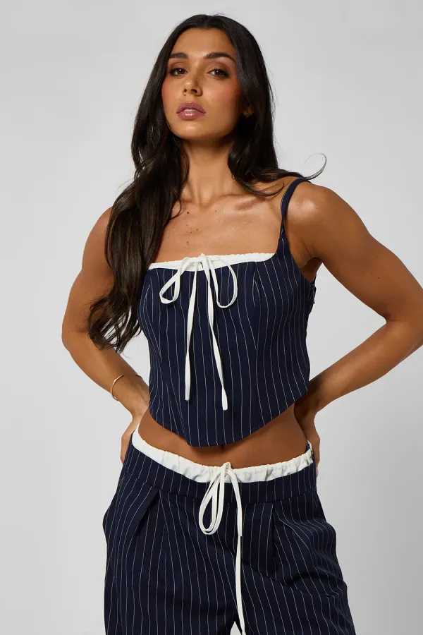 Pinstripe Corset Top with Tie Detail