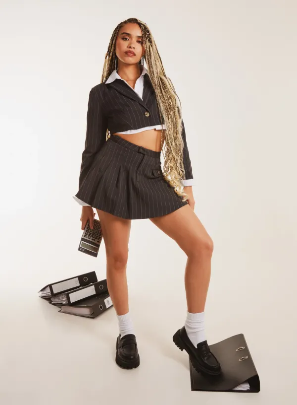 Pinstripe Cropped Blazer - 8 - Charcoal