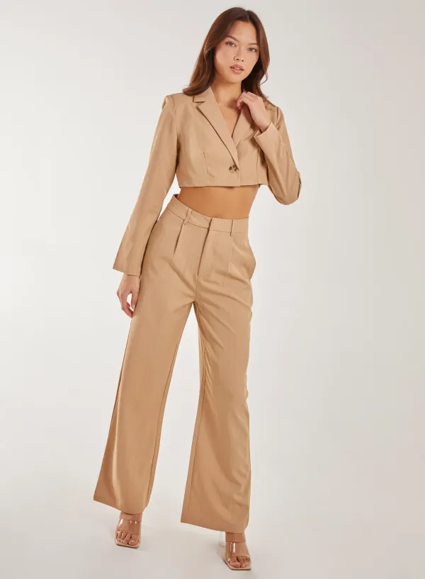 Pinstripe Cropped Blazer Stone