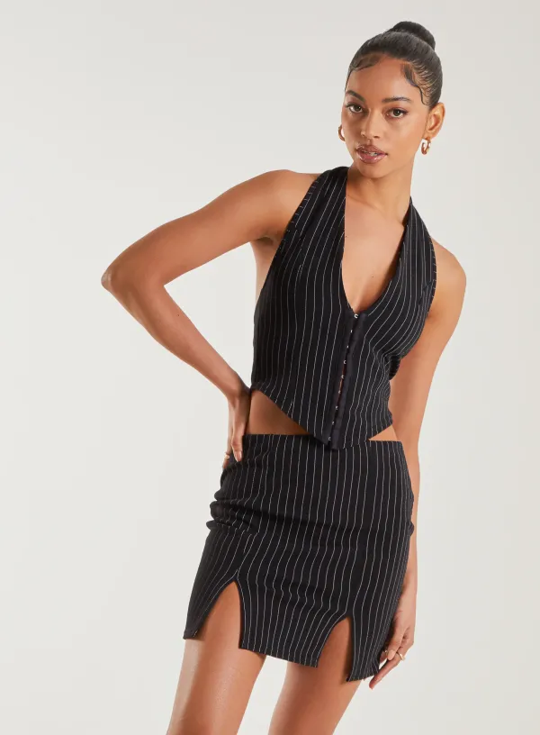 Pinstripe Eyelet Waistcoat Black