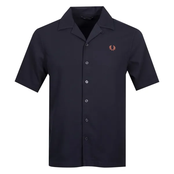 Pique Texture Revere Collar Short Sleeve Shirt