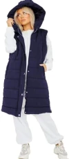 Pixel Fashion WOMEN PUFFER GILET LONG LINE PADDED PUFFER JACKET WITH ZIPS ON SIDE (as8, alpha, xx_l,