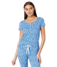PJ Knit Short Sleeve Henley Top, Abaco Blue Have It Both Rays, XXS