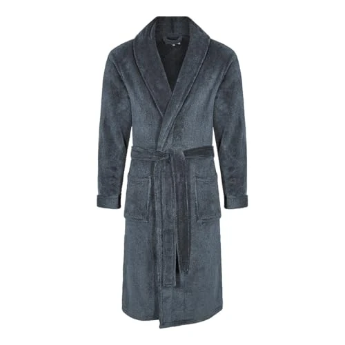 Plain Dressing Gown Long Sleeve Belted Robe Casual Mens Knightsbridge (UK, Alpha, XL, Regular, Regular, Grey)