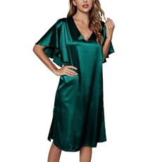 Plain Female Ice Silk Nightdress Summer Short Sleeve Women's Dress Transparent Lingerie Sexy Sleepwear Women Large Sizes, b, XL