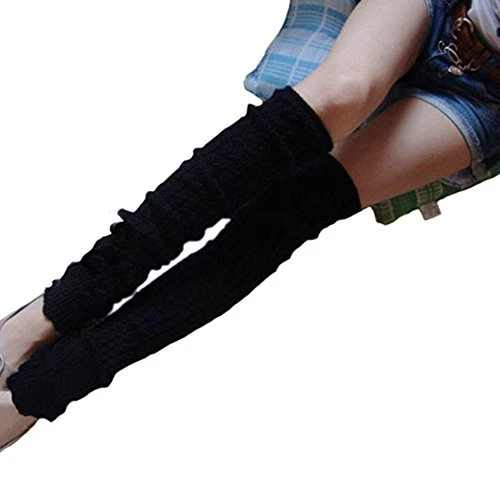 Plain Knitted Leg Warmers Fingerless Stocking (Black)