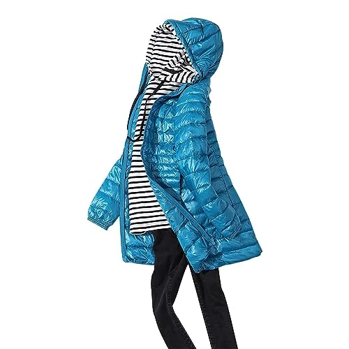 Plain Mid-Length Down Jacket for Women with Hood and Slim Cut Outerwear Hybrid Jacket Women's Lightw