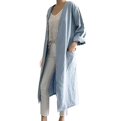 Plain Women's Jacket with Pockets, Medium Length Cardigan Casual Jacket Women's Cardigan Women's Summer Cardigan, blue, S