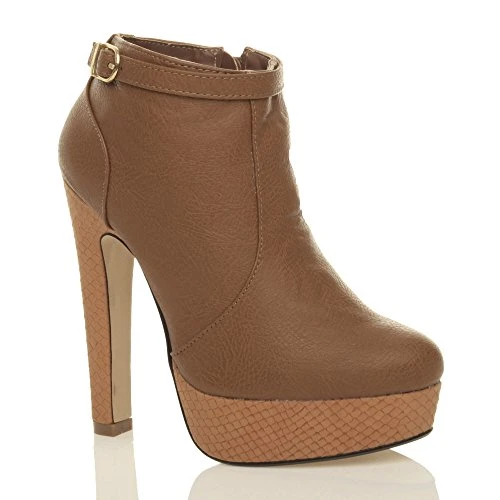 Platform Ankle high Shoe Boots Size 7 40 Tan