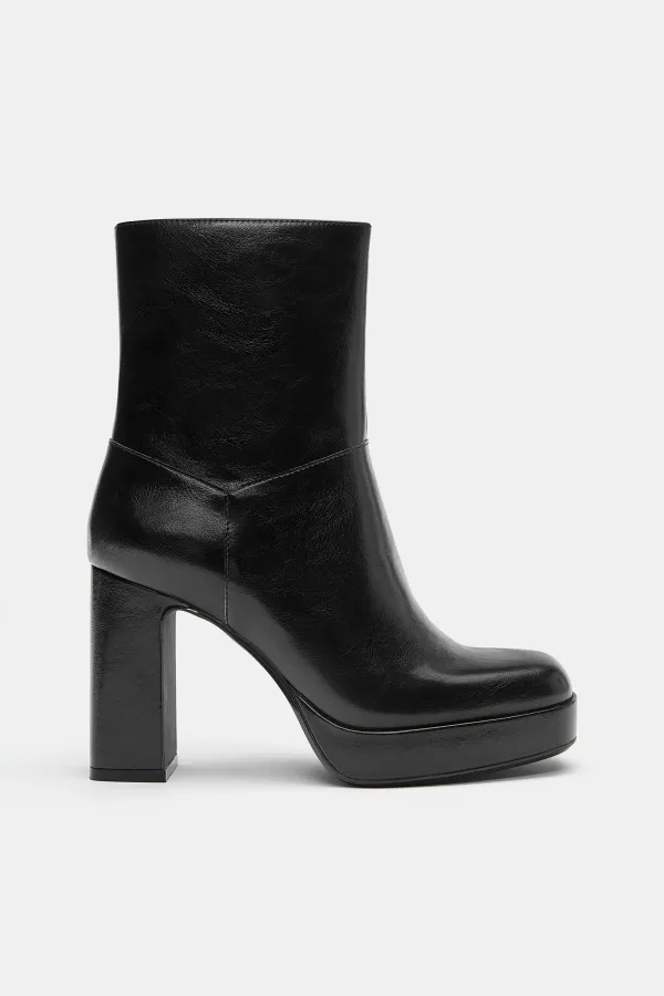Platform High-Heel Ankle Boots - Black
