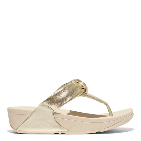 Platino Leather Lulu Padded Knot Toe Post Sandals - Gold