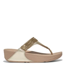 Platino Lulu Laser Crystal Leather Toe Post Sandals - Gold