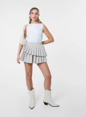 Pleated Asym Mini Skirt STONE