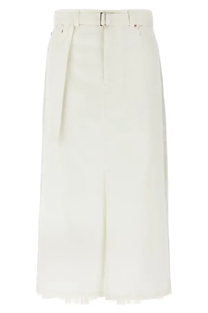 Pleated denim skirt - White