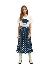 Pleated midi Skirt with Elastic Waist Printed with Hard-Boiled Eggs by Compania Fantastica Blue Pleated midi Skirt with Elastic Waist Printed with Hard-Boiled Eggs by Compania Fantastica Blue