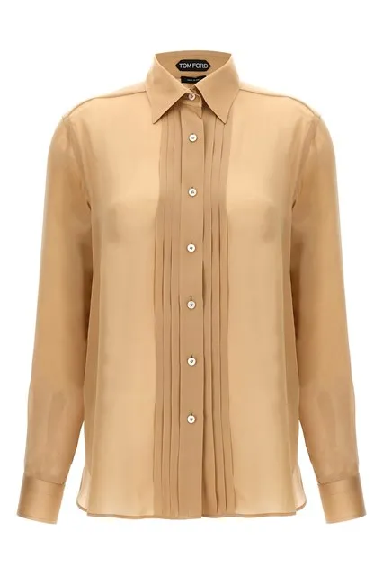 Pleated plastron shirt - Beige
