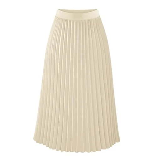Pleated Swing Skirt in Medium A-line for Women with High Elastic Waist Skirts Women's Sexy Pleated Skirt Women's Midi Women's Skirt A-line Pleated Skirt High Waist, beige, XL