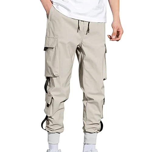 Plus Men's Cargo Nine Casual Loose Sports Pants Harlem Pants Size? Pants for Men Outdoor Light, khak