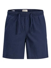 PLUS Men's Jpstjeff Jjjogger Seersucker DEK Pls Sweat Shorts, Navy Blazer/Detail: Solid, XS