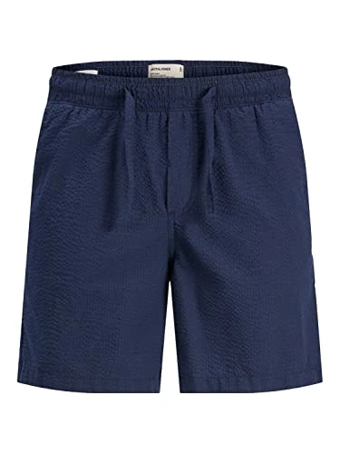 PLUS Men's Jpstjeff Jjjogger Seersucker DEK Pls Sweat Shorts, Navy Blazer/Detail: Solid, XS