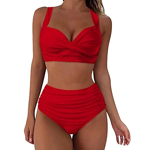 Plus Size Bikini Sets for Women UK Plus Size Quick Dry Women'S Bikinis Navy Sexy Halter Twist Bandeau Beach Wear Set, Womens Sexy Halter Twist Bandeau Swimwear Bikini Set Gifts for Her Sale