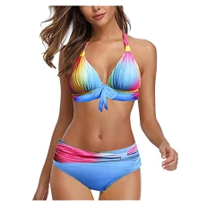 Plus Size Bikini Sets for Women UK Size 20, 2 Piece Swim Shorts Strapless Bandeau Twist Muslim Swimwear Women's Twist Front High Waisted Bikini Set Sale Clearance Red