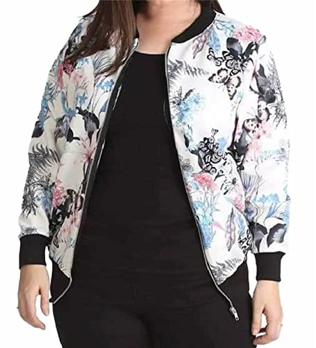 Plus Size Bomber Jacket Women Coat Lightweight Printed Ladies Jackets Full Zip Up Full Sleeve Varsit